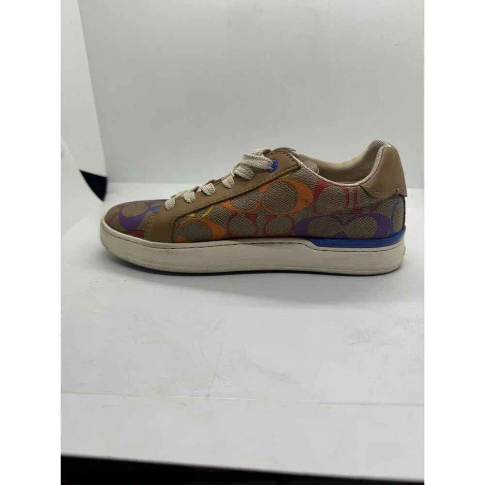 Coach Lowline  Sneaker Woman Size 5B Tan Rainbow Signature Canvas